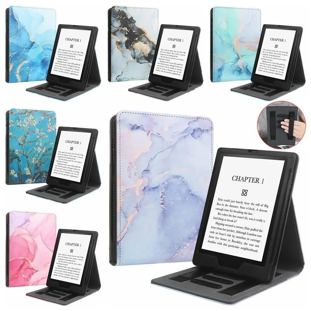

6 inch e-Reader Stand Case Auto Wake/Sleep Dual Hand Strap C2V2L3 Protective Shell Shockproof PU Leather Funda for Kindle 2022