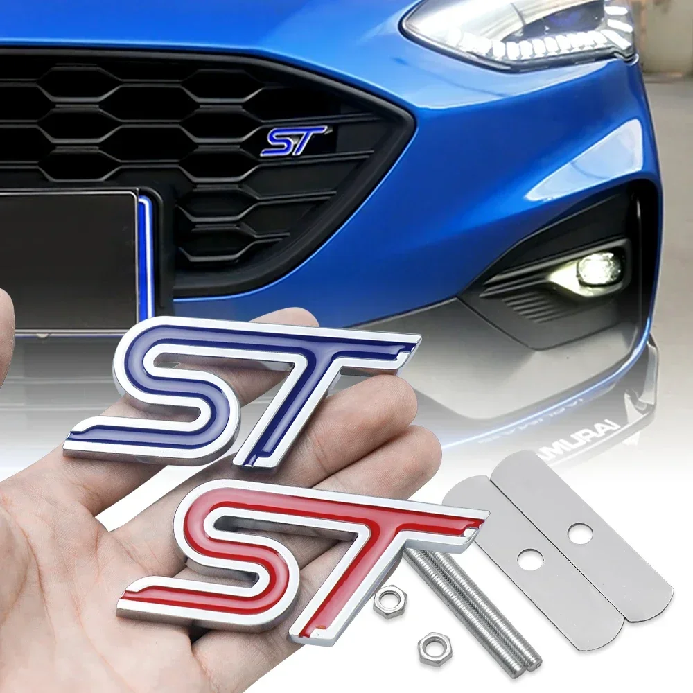 1Set Aluminum Alloy ST Emblem Car Badge Front Grille Trunk Decal for Ford Taurus Shelby Edge