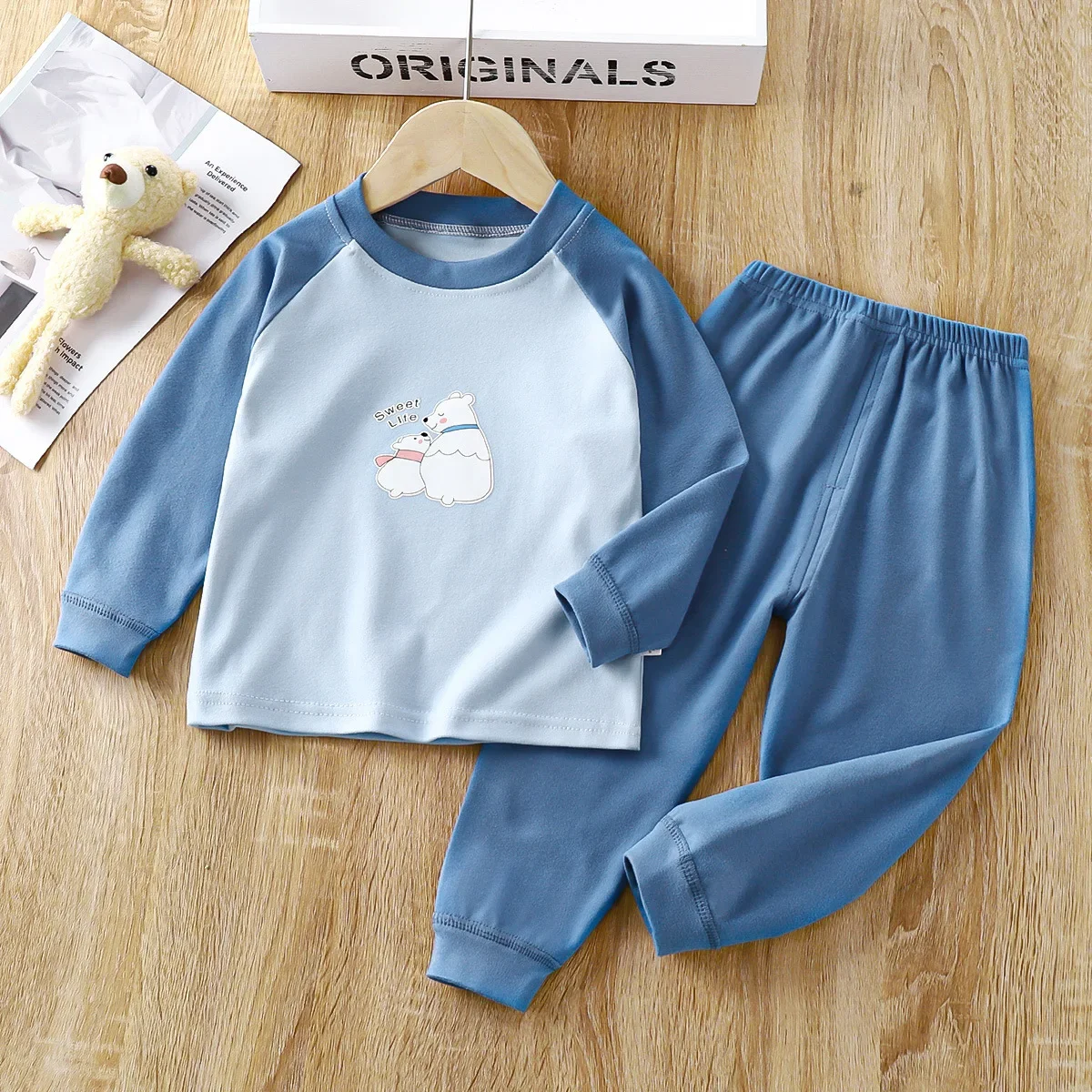 Baby Boys Girls Warm Pajamas Kids Cute Cartoon Animal O-neck T-Shirt Tops + Long Johns Pyjamas Autumn Underwear Clothing Sets