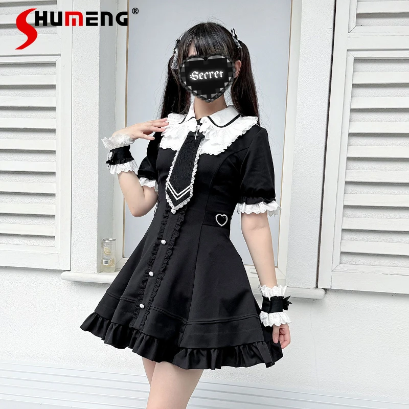 

Японское платье большого размера + шорты, летний комплект для девочек, женский облегающий черный готический топ с короткими рукавами и шорты, комплект одежды Лолиты