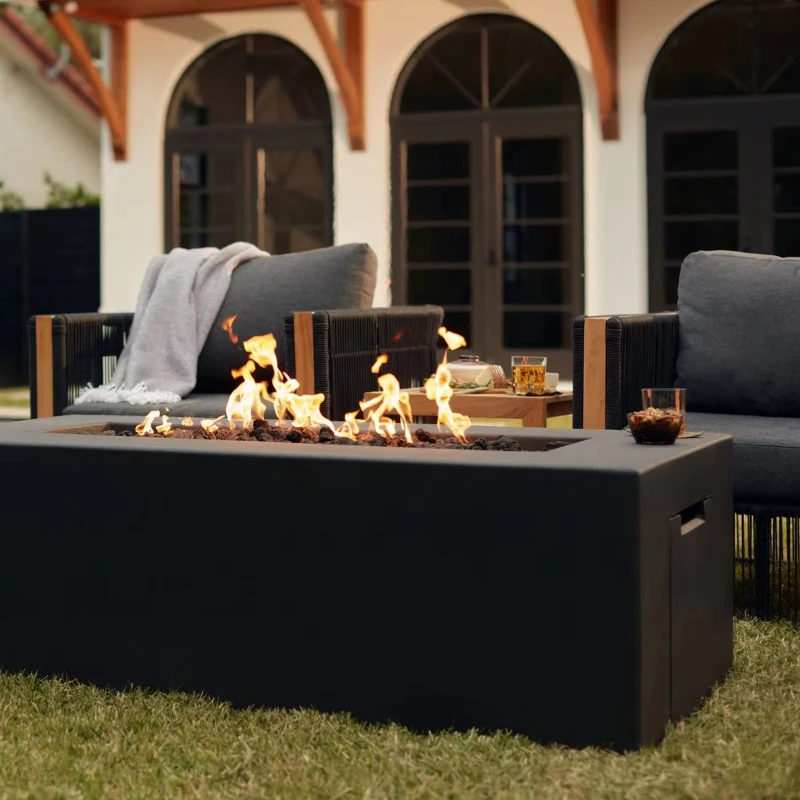 

Luxury black steel fire pit outdoor heater square steel fire pit table