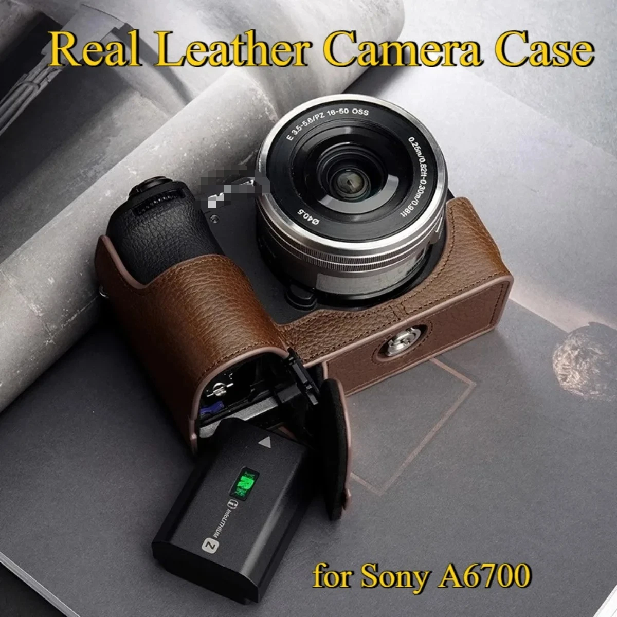 

Vintage Genuine Real Leather Camera Bag Protective Case Cover Base Shoulder Fashion Backpack for Sony A6700 Camera Accessories