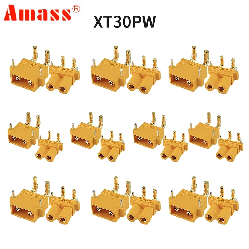 10 Pairs Amass XT30PW XT30 Connector Plug Male and female Upgraded Female & Male Heat Shrink Gold Plated For RC Parts