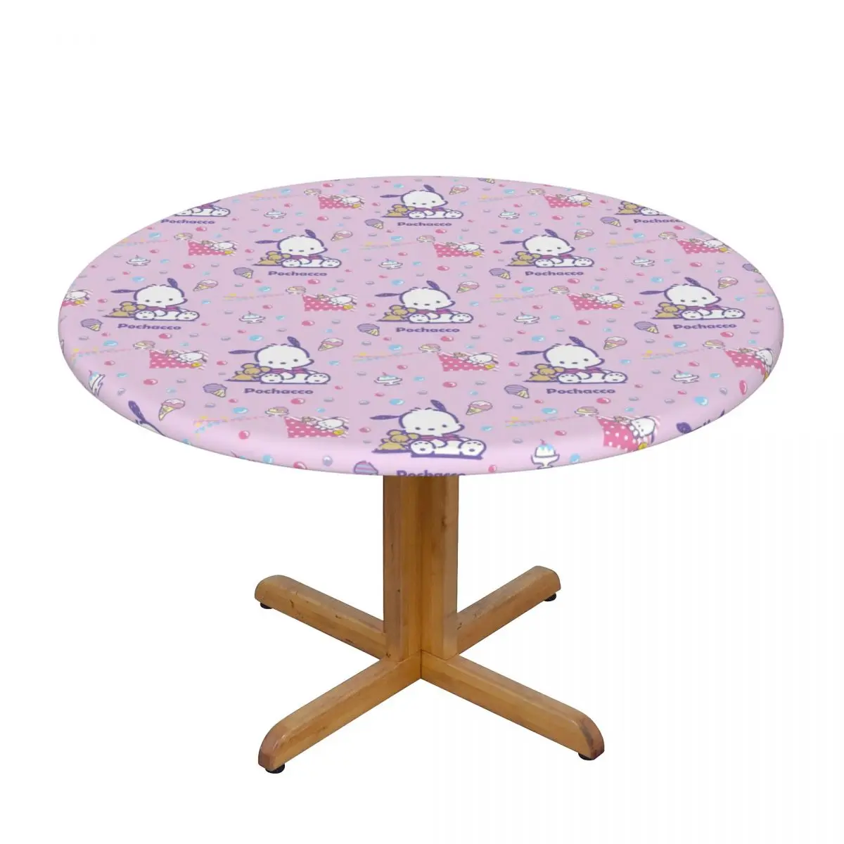 Customized Round Waterproof Oil-Proof Pochacco Sanrio Cartoon Tablecloth Backed Elastic Edge Table Cover 45