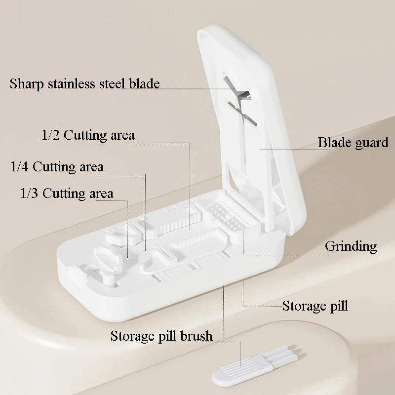 Medicine Cutter with Storage Box Precise Portable Travel Drug Divider Organizer for Separating Large Small Pills Tablet Splitter