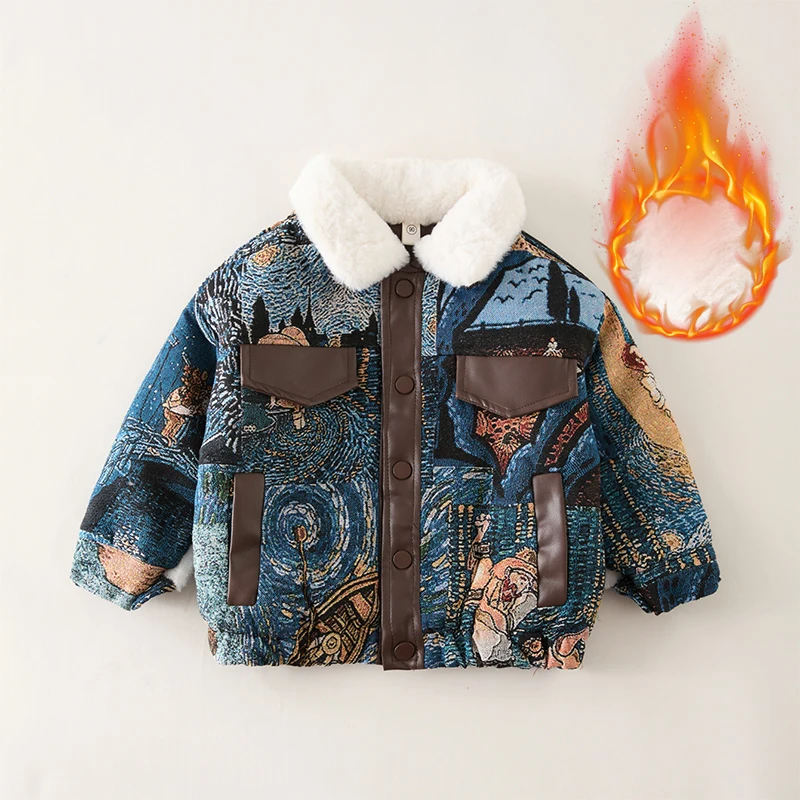 

Boys' Fleece-Lined Jacket 2025 New Style Thickened Winter Top for Baby Boys, Cool and Stylish Children's Cotton-Padded Warm Clot