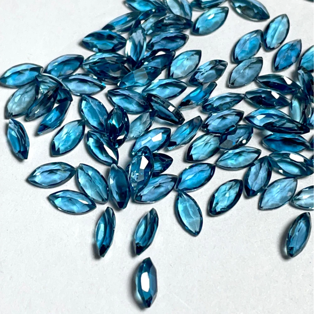 20pcs London Blue Topaz Marquise 2x4mm-3x6mm Facet Cut Semi-precious Natural Stone Eye Clean Loose Gemstone For Jewelry Making