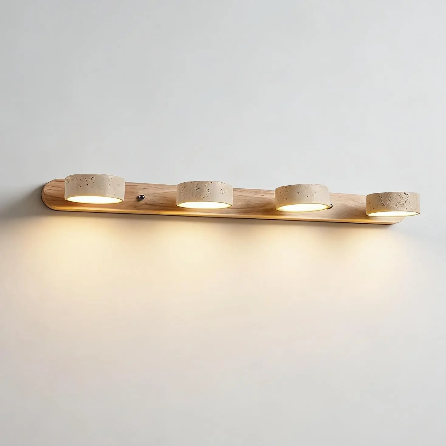 LED Bathroom Vanity Light, Travertine Stone Light Fixture, 360° Rotatable Stone Lampshades, Modern Rustic Wall Lamp for Bedroom,