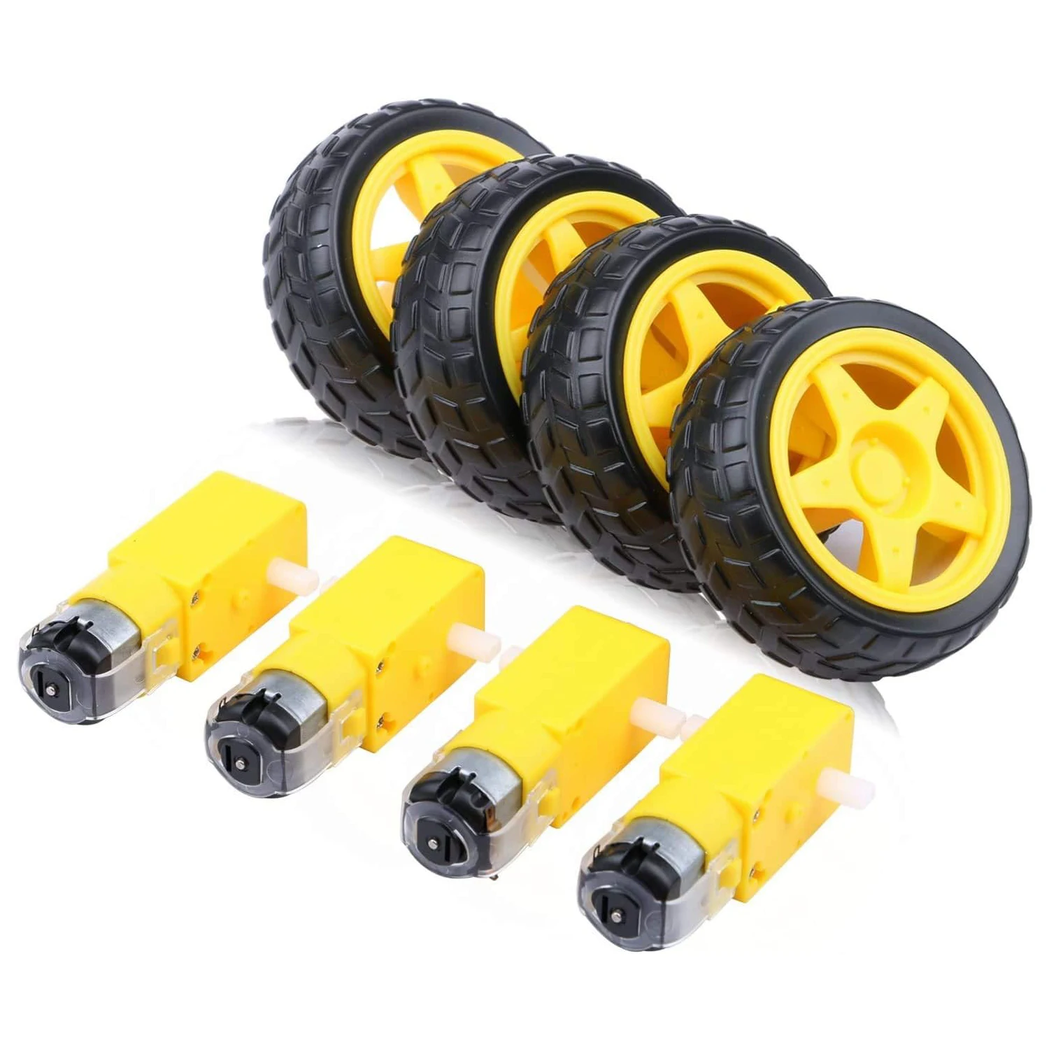 4pcs Geared Motor DC3V-12V DC for Four-Wheel Drive Toy Car/Robotic Body/Aircraft Toys+4pcs Plastic Tire Wheels