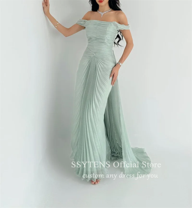 SSYTENS Elegant Long Blue Evening Dresses for Women Floor-Length Off-Shoulder Special Event Saudi Prom Party Wedding Dress 2025