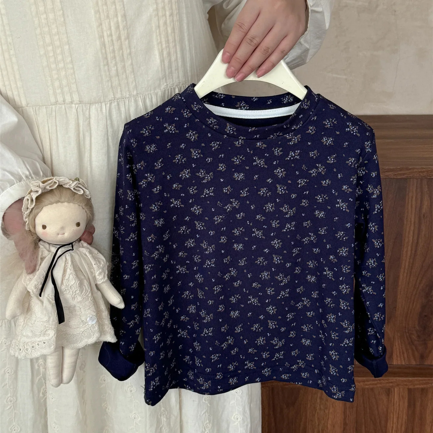 Girls Blouse 2026 Autumn New Childrens Clothing Korean Style Girls Baby Mori Department Loose Broken Flower Bottom Shirt