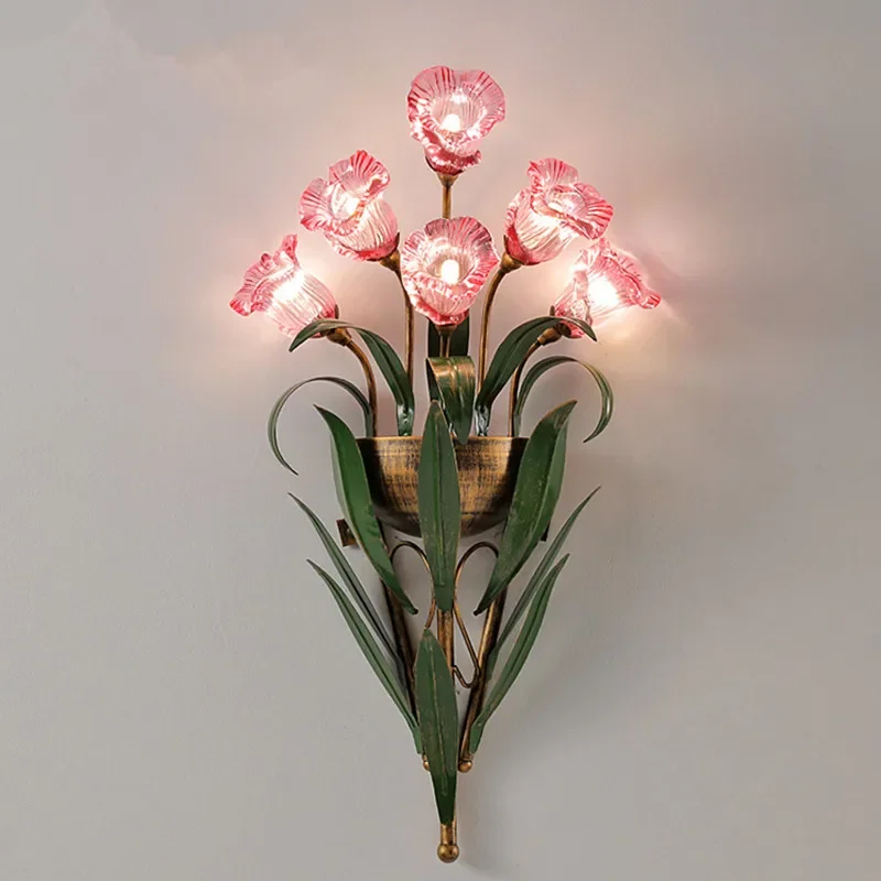 SEAN American Style Countryside Wall lamp French Pastoral LED Creative Flower Living Room Bedroom Corridor Home Decoration