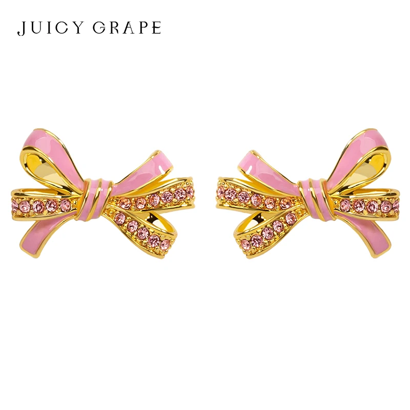 juicy Grape 2024 New Bow Enamel Earrings 925 Silver Needle Enamel Bowknot Ear Stud 18K Gold Plated Light weight Jewelry Gifts