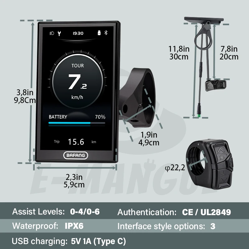 Bafang DPC010 Display 4.0-inch Screen Bluetooth Speedometer Bafang Mid Motor CAN Protocol 0-6 Levels M620 M600 M560 M510 M420