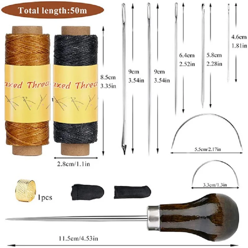 Leather Sewing Waxed Thread Leather Sewing Kit with Upholstery Needles Sewing Awl for Leather DIY Stitching Repair