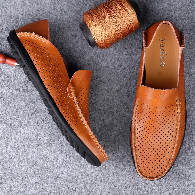 2022 Summer Brand Genuine Leather Loafers Shoes Comfortable Casual Moccasins for Men Designer Male Flats Driving Shoes Big Size