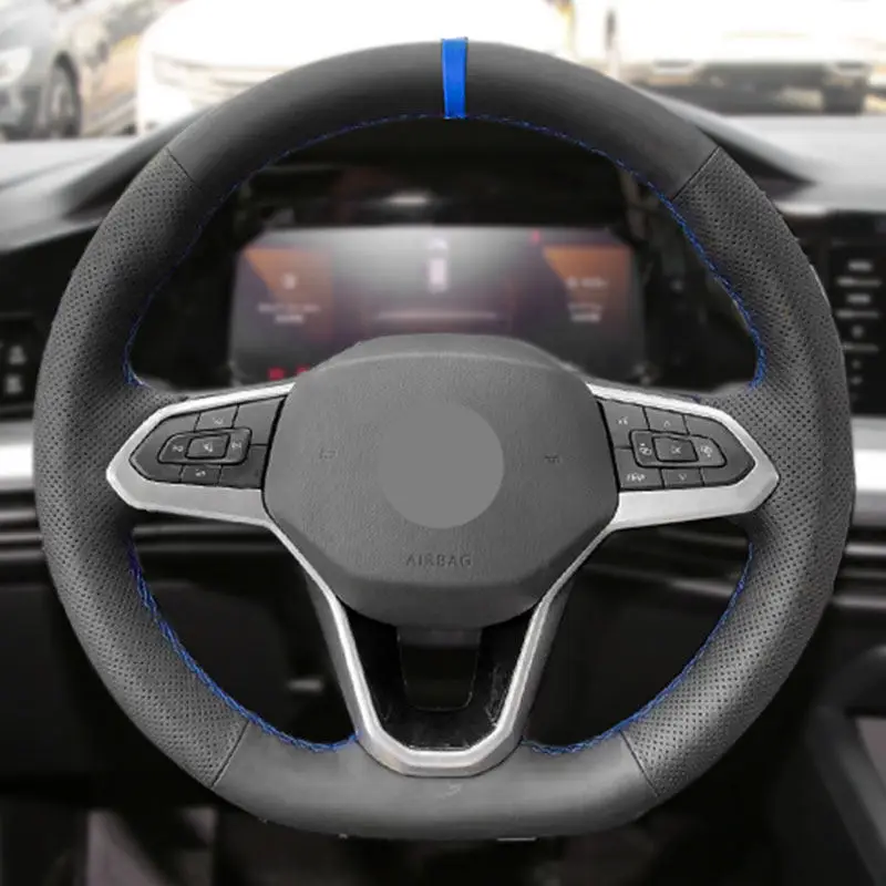 Trecce sul Volante Dell'automobile Per VW Golf 8 MK8 Golf R GTI 2020 2021 Atlas Jetta Sharan Passat B9 Tiguan Copertura In Pelle Traforata