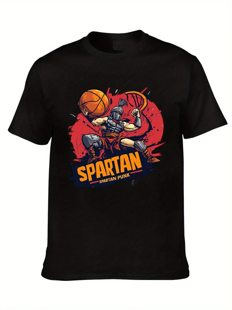 

Spartan Warrior Basketball Graphic - 300 Spartan Parade pattern -100% cotton O-neck short-sleeved men's printed T-shirt.