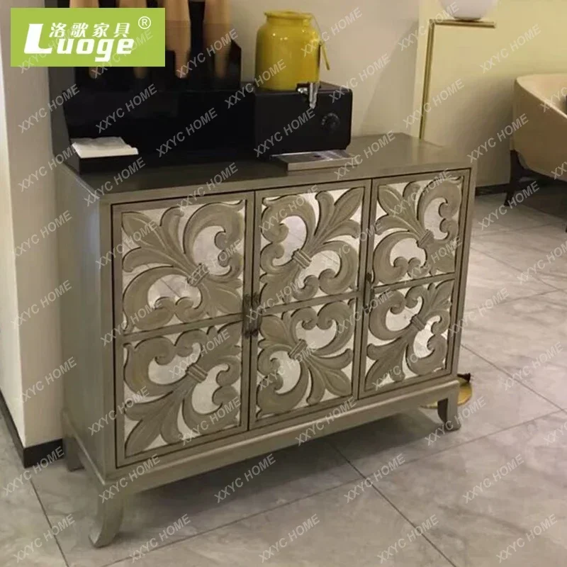 

HHNeoclassical Retro Storage Cabinet Living Room Carved Shoe Solid Wood Partition Entrance Cabinet