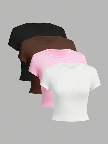 Conjunto de 4 piezas para mujer, camiseta informal de seda de leche para mujer, nuevo estilo