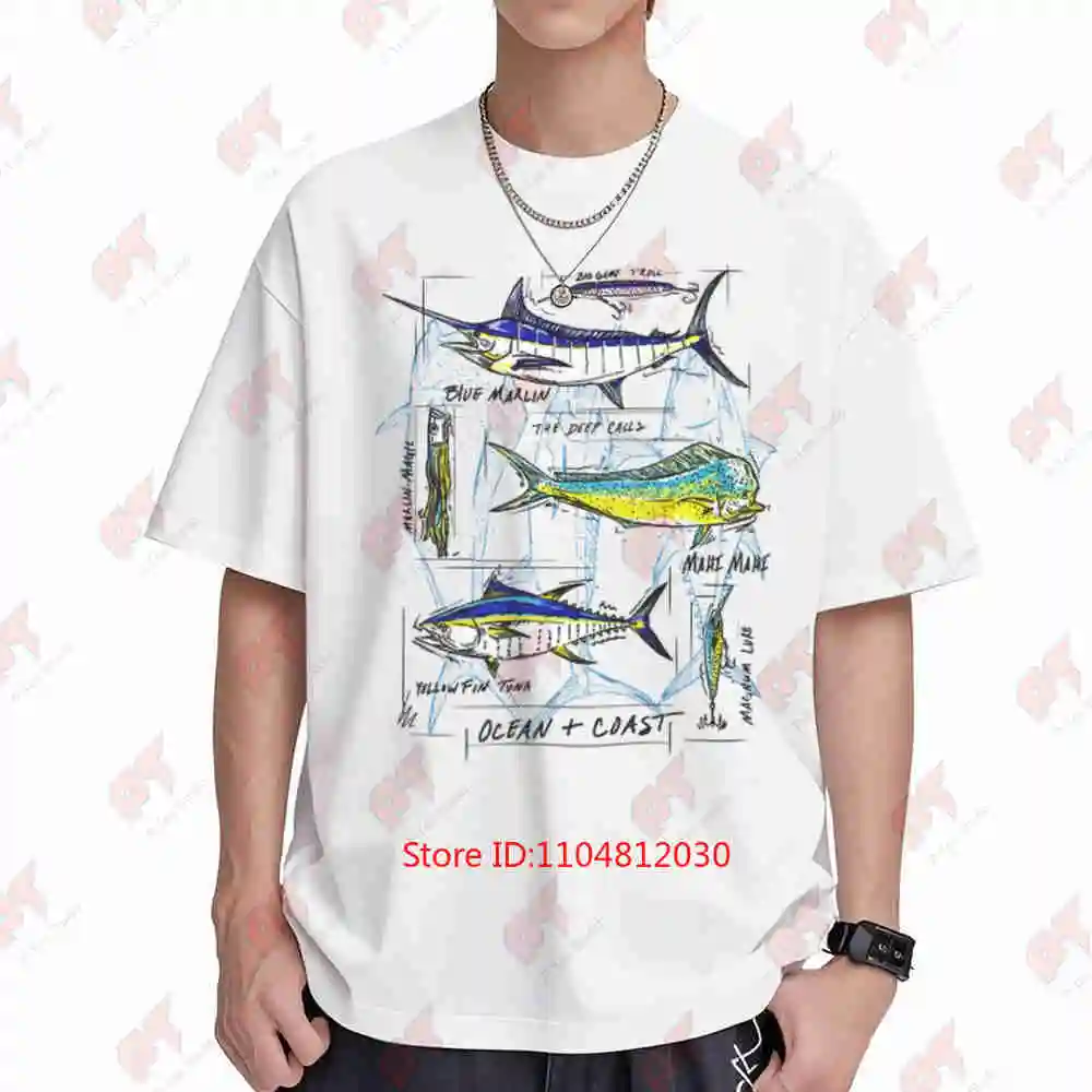 Ocean Coast White Fish Short Sleeve Tee 100% Cotton T-Shirt