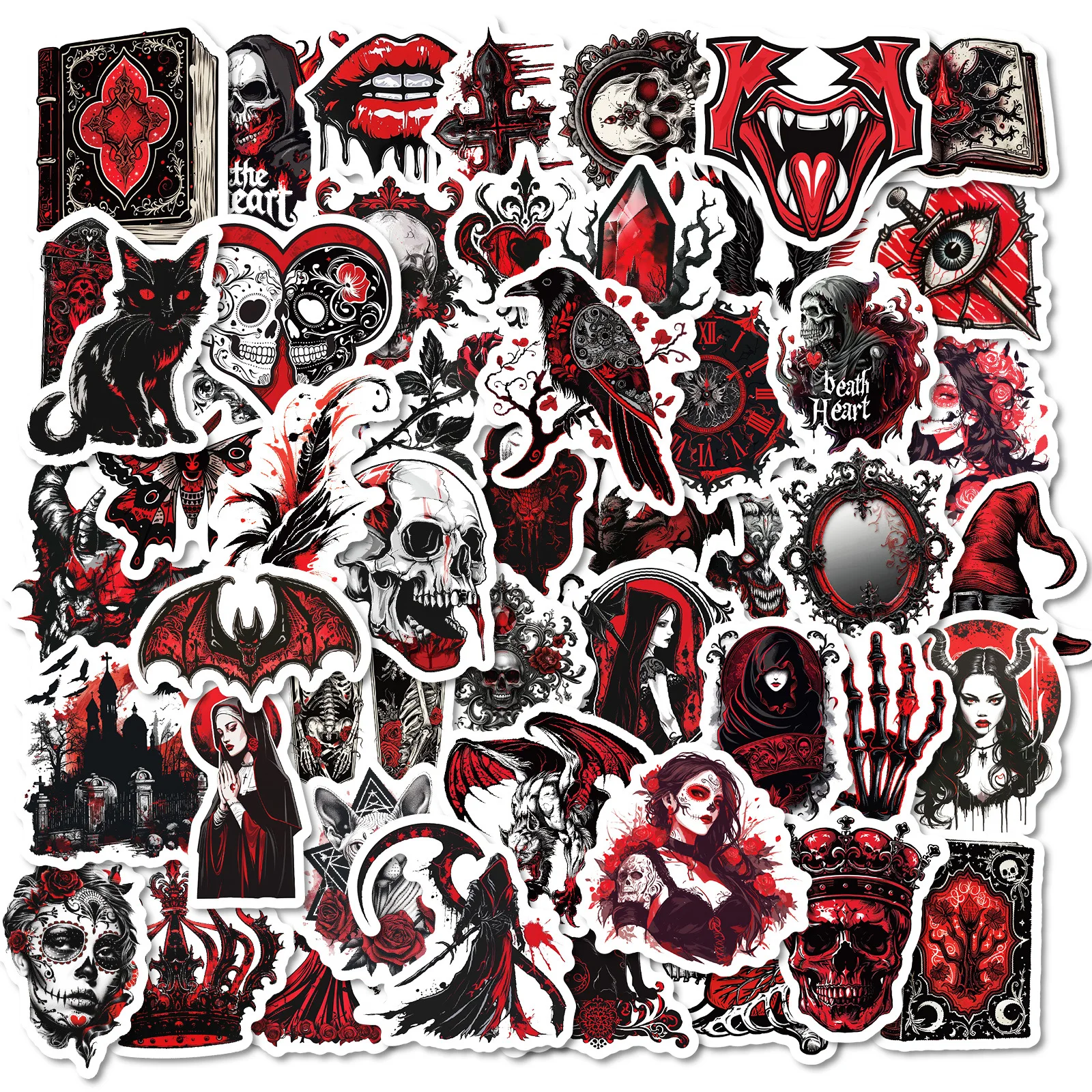 10/30/50PCS Gothic Style Satanic Red And Black Skull Thriller Horror Sticker Graffiti Decorative Water Cup Laptop Sticker