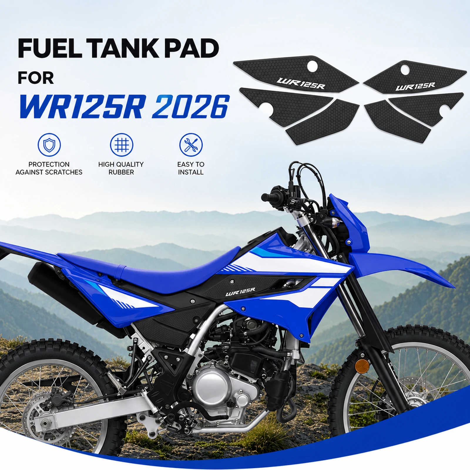 Motorcycle Rubber Tank Pad Sticker Side Tank Pad Anti Scratch Decal Non-slip Sticker For Yamaha WR 125R 2026 WR125R 2027 WR125 R