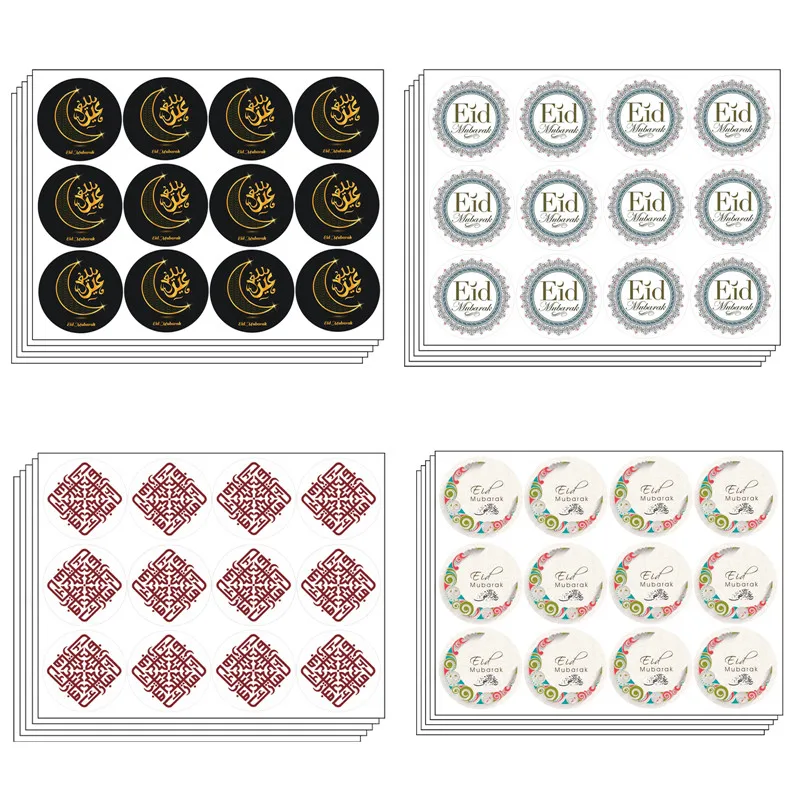 60Pcs Eid Mubarak Paper Sticker Ramadan Kareem For 2025 Muslim Islamic Festival Party Gift Box Lable Seal Stickers Home Supplies