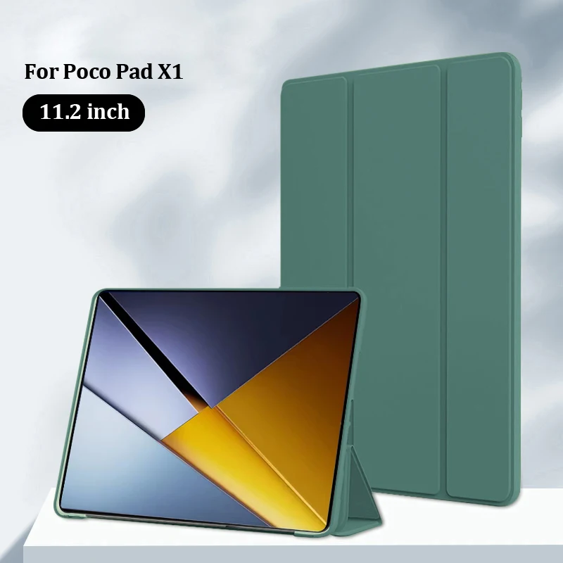 For Poco Pad X1 Case 11.2 inch Trifold PU Leaher Soft TPU Back Stand Tablet Shell For Funda Poco Pad X1 Case Cover 11.2