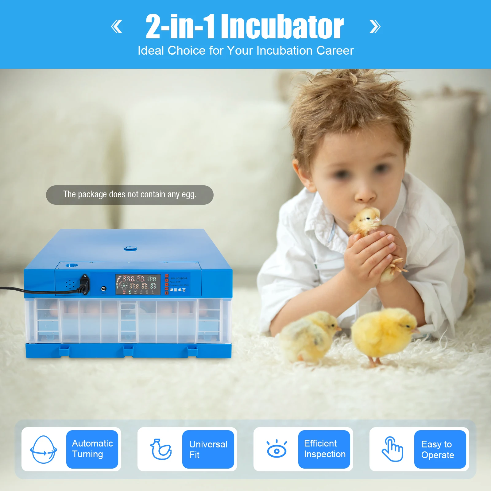 

48 Eggs Incubator 80W Automatic Digital Chicken Egg Hatcher Temperature Control for Hatching Automatic Egg Turning