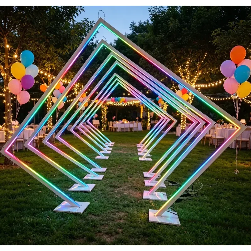 LED Time Tunnel Square Arch Geometric Portal Light for Wedding Event Party Stage Decoration Walkway Entrance Backdrop Stand