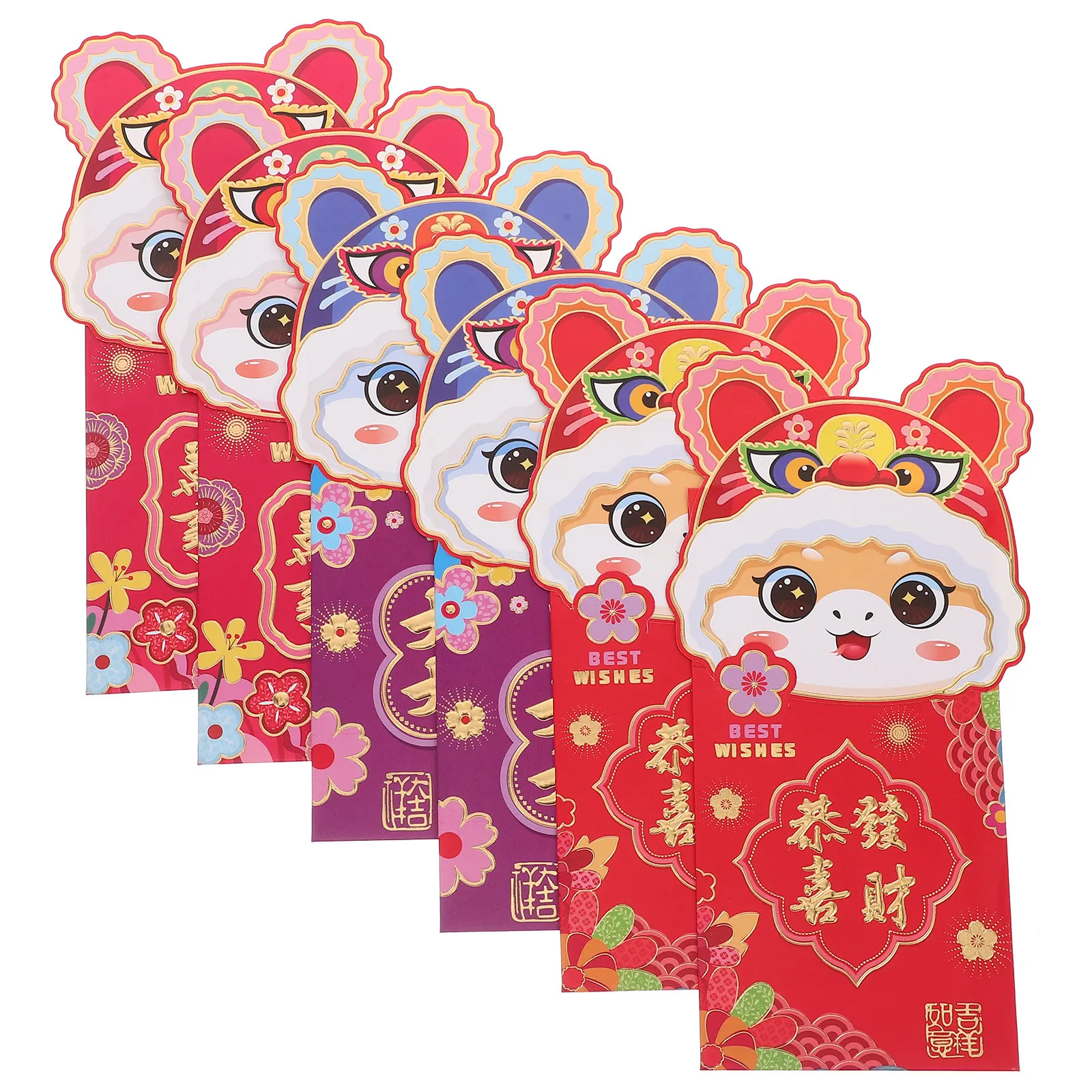 

6Pcs Cartoon Red Envelopes 2025 Lunar New Year Hong Bao Flap Design Kids Lucky Money Pockets Chinese New Year Decorations Red