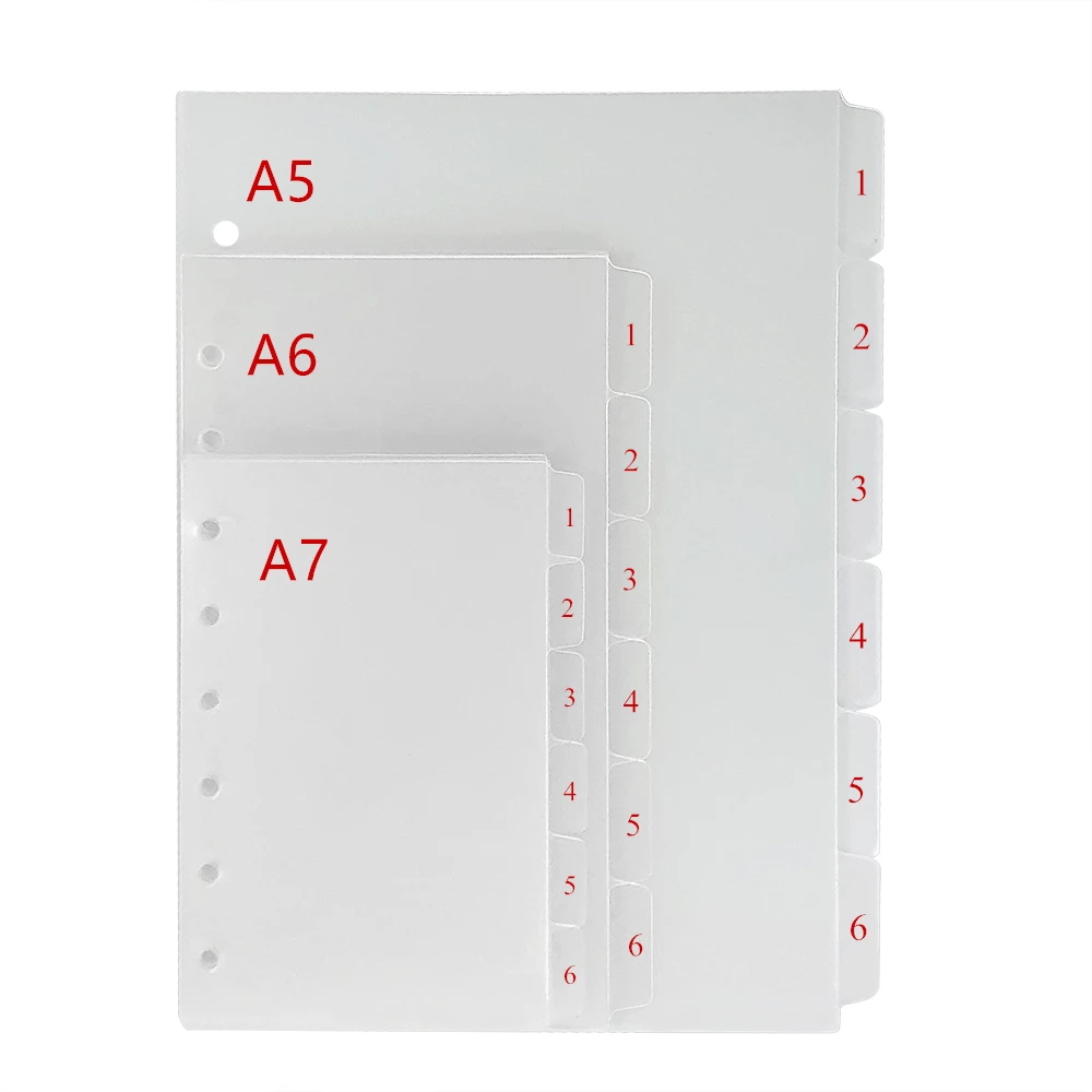 A5 A6 A7 Frosted PP 6-Tab Divider Index Pages Plate Inner Paper Spacer Planner Binder Separator Filofax Organizer Tab Dividers