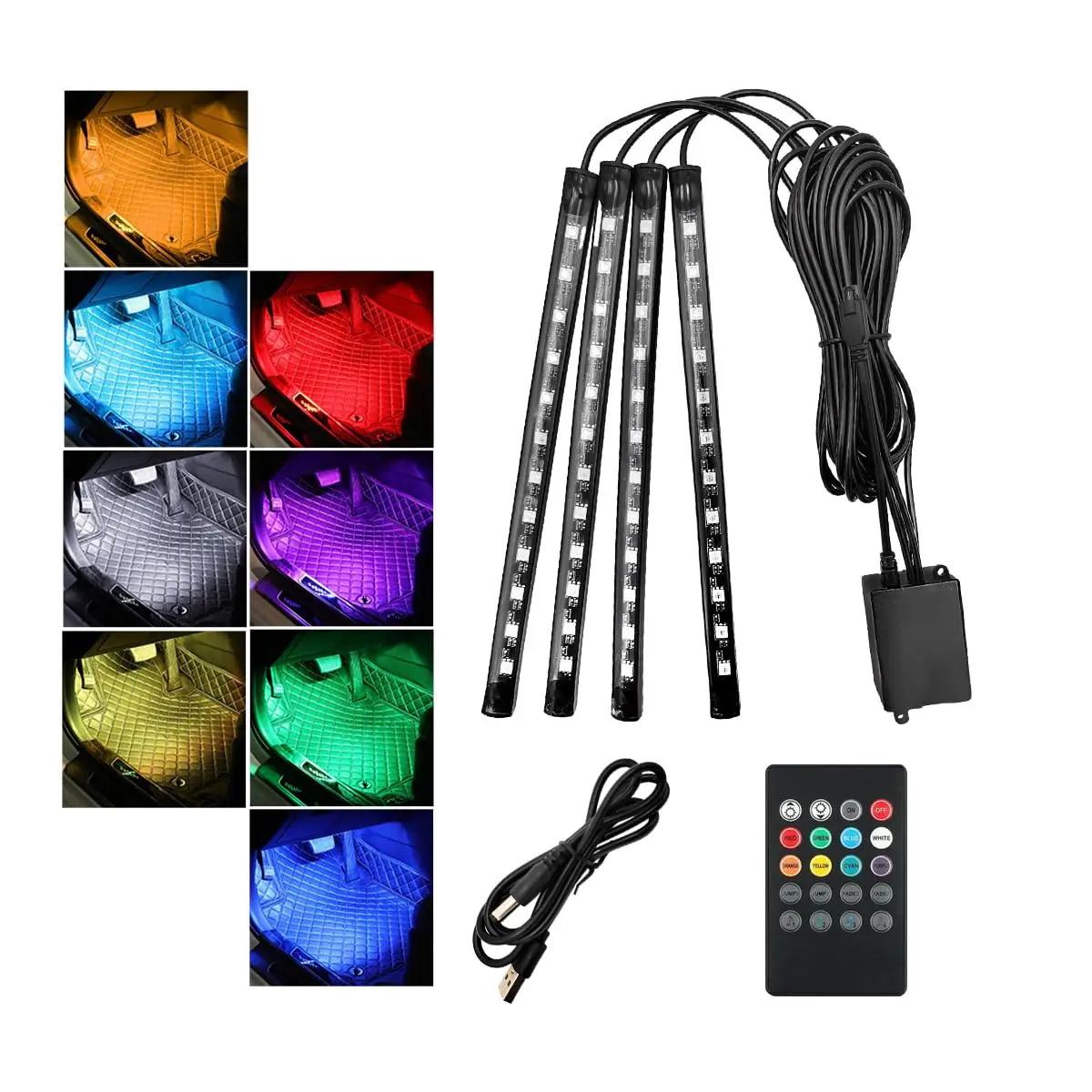 

Car LED Strip Lights Christmas 4Pcs 48 LED Interior Lights Multicolor Music Car Strip Light Under Dash Lighting Sound Active 5V