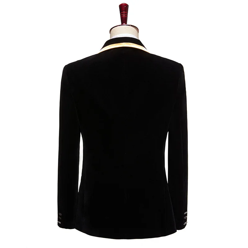 سترات رسمية مطرزة باللون الأسود المخملي للرجال بقصة ضيقة وزر واحد سترة للمغني المضيف والمرحلة الراقصة زي سهرة #4