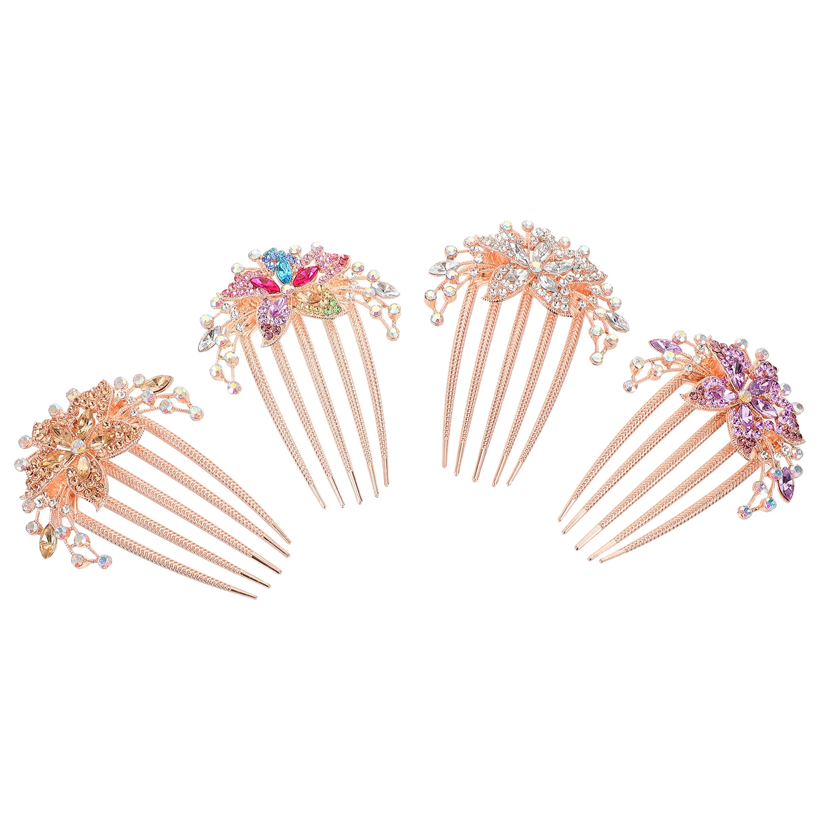 

4pcs Vintage Style Hair Comb for Women Elegant Rhinestone Bridal Side Comb Durable Metal Accessories Wedding Occasion Use
