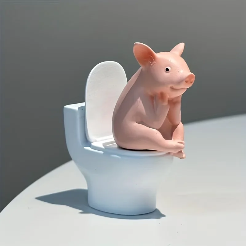 1PC Cute A Little Pig Figurine Sitting on The Toilet A Decorative Item Placed on The Table or Wall on A Home Office Desk hotsale