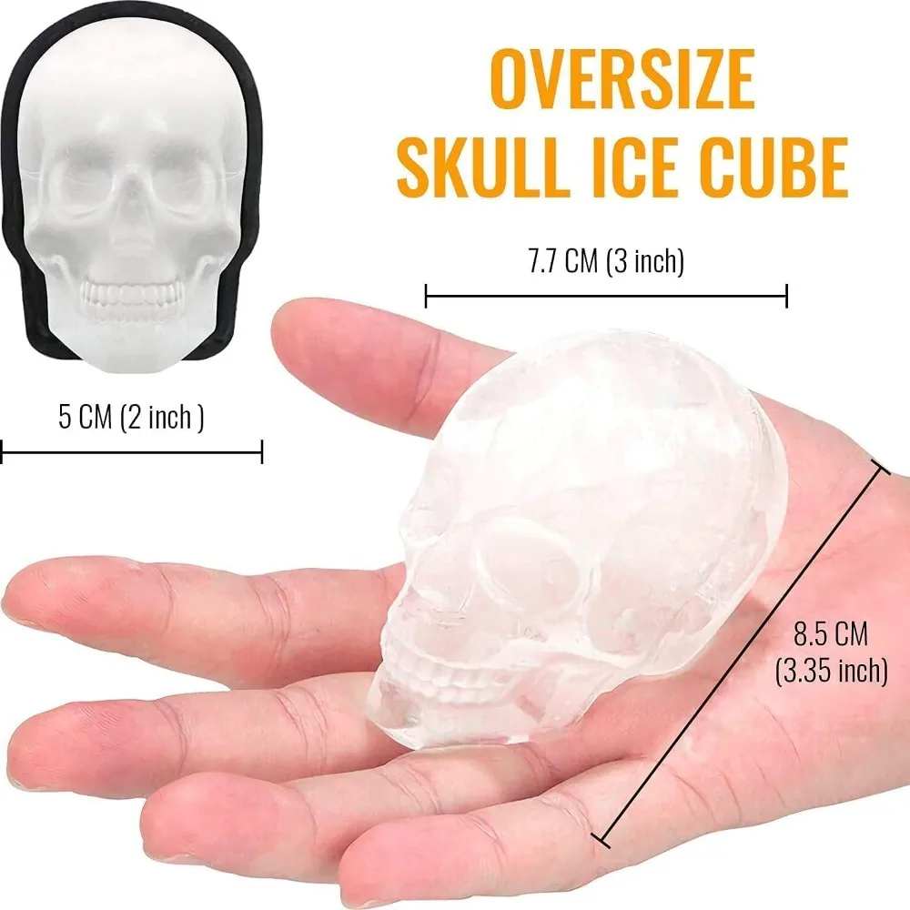 Large 3D Skull Silicone Ice Cube Mold with Funnel for Whiskey Cocktails Halloween for Baking Chocolate Candy Cake for Parties