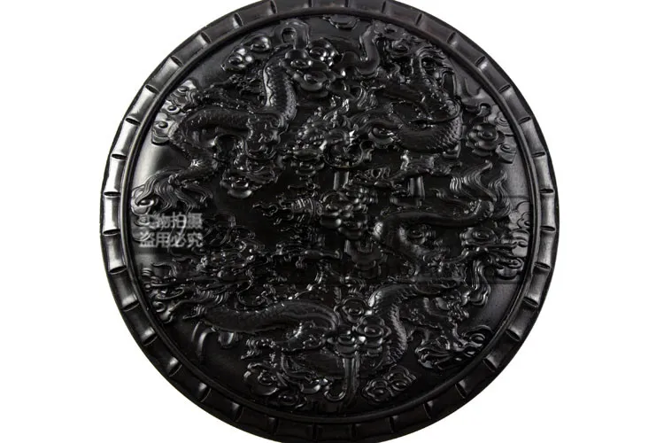 Ebony Wood Carved Dragon Jewelry Box Round Storage Case Gift Collection
