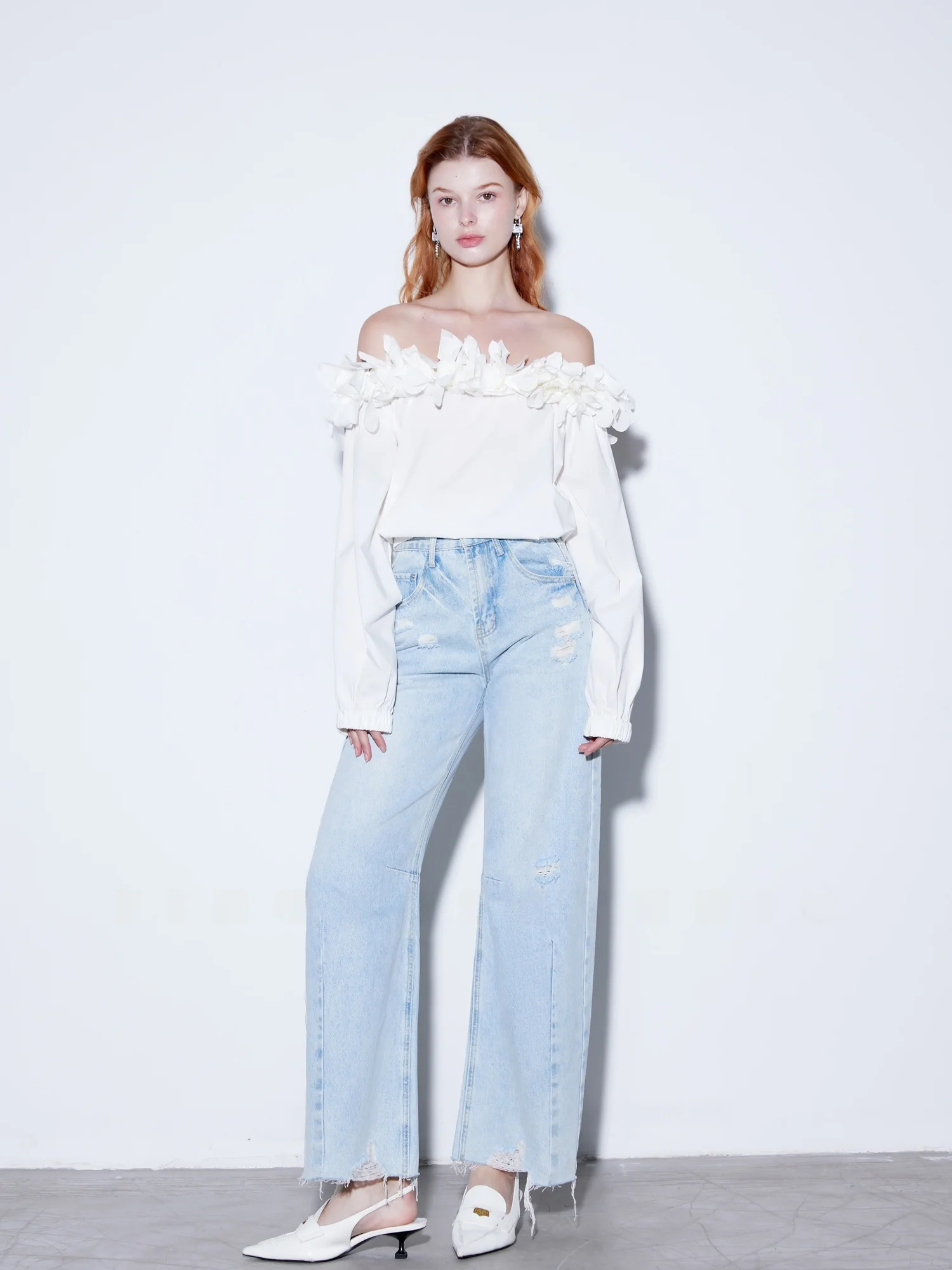 

Джинсы женские Finocci Autumn Vintage, цвет ледяной синий, с эффектом потертости, с высокой талией, широкие штанины, простые, повседневные, для работы, на молнии...