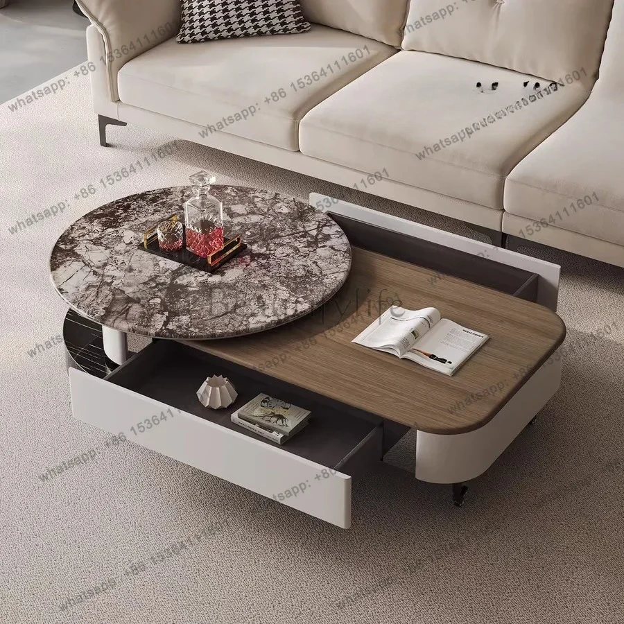 Designer walnut color new Chinese style antique style rectangular coffee table with drawers can be rotated