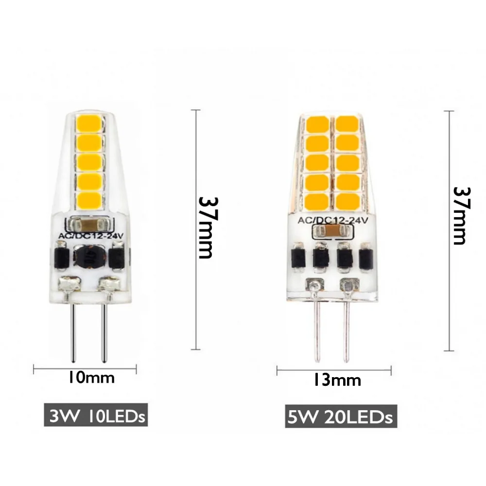 G4 LED Bulb AC/DC12-24V Warm/Cold/Natural White 3W 10LED/5W 20LED Energy Saving Silicone Light 360 degrees Replace Halogen Lamp