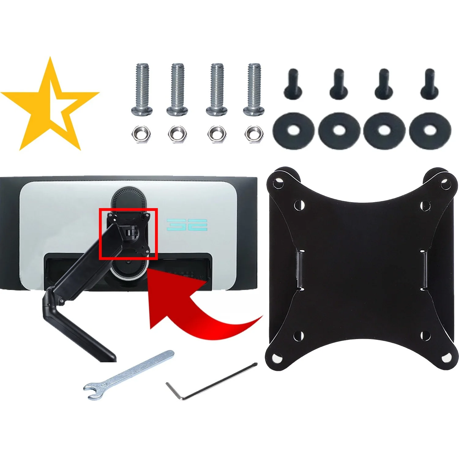 

VESA Mount Adapter for AW2724HF AW2723DF AAW2725D AW2725Q AW3225DM AW3425DWM Monitor Bracket Mounts to Stand / Arm / Desk Mount