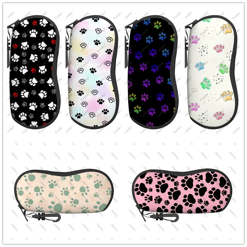 

pet puppy footprints Glasses Case Printed Travel Zipper Sunglasses Bag Pattern Classic Men's and Women's Storage Glasses Bag