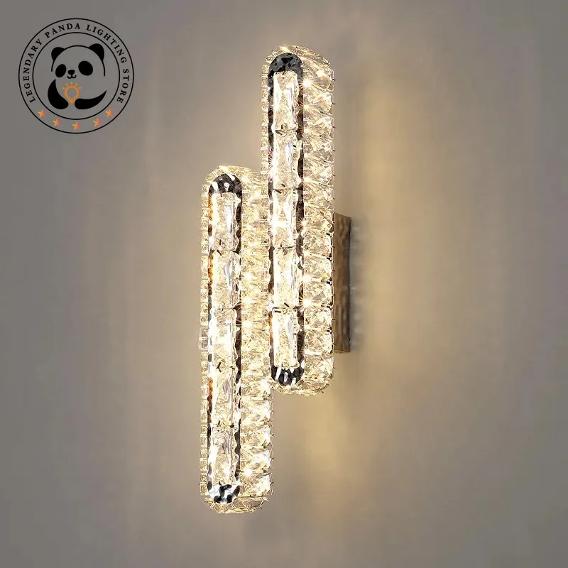 

Modern Crystal LED Wall Lamp Surface Mount Bedroom Aisle Parlor Dining Room Wall Lights Rectangle Silver Home Decorative Sconces