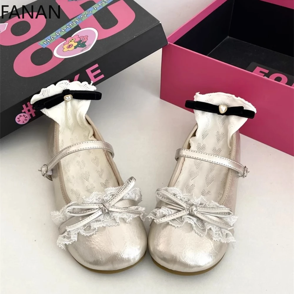 

Новинка 2024, белые балетки на низком каблуке и платформе, женские летние туфли Мэри Джейн на мягкой подошве с бантом, туфли-лодочки