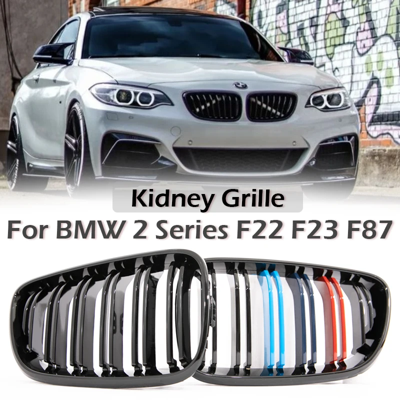 Front Bumper Kidney Grill M Color Carbon Print Fiber Chrome Performance Color Grille For BMW 2 Series F22 F23 F87 218i 220i 228i