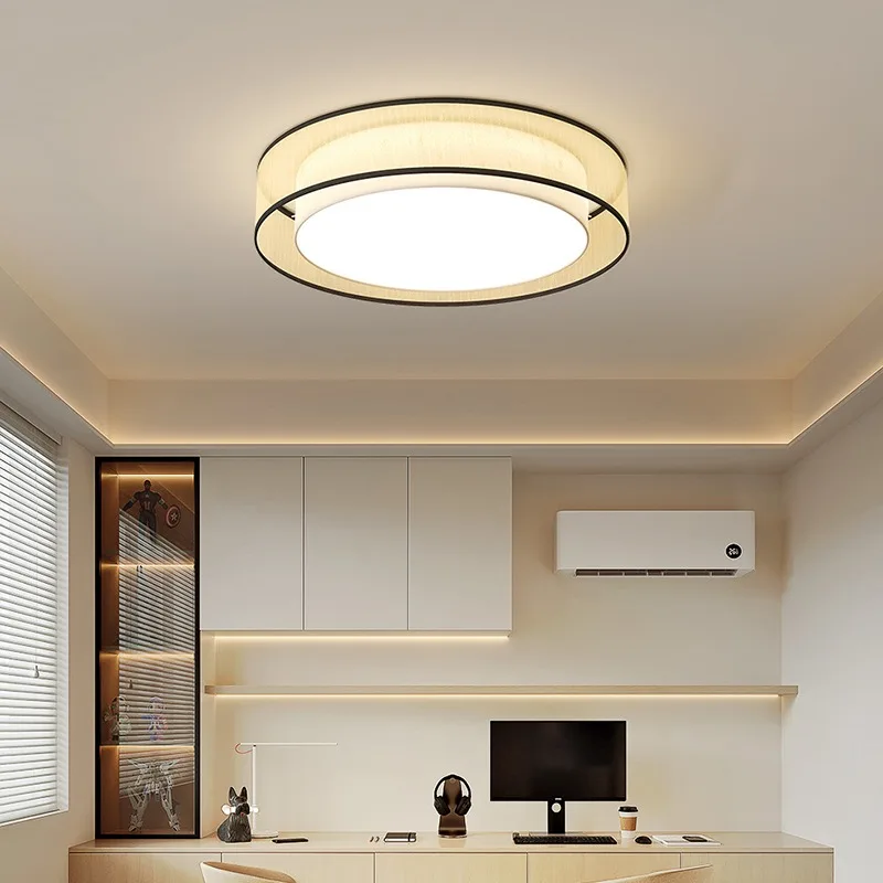 Luz de teto do quarto tecido estilo antigo e circular simples LED proteção para os olhos Luz de teto da sala