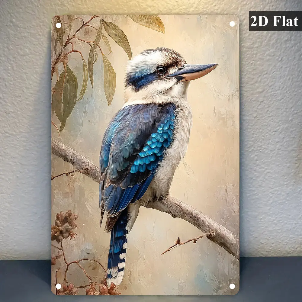 1pc Vintage Metal Wall Art Sign Featuring a Kookaburra Sit G on a Eucalyptus Branch - Suitable for Decoration in Homes, Gardens
