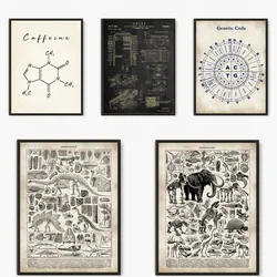 Vintage Scientific Research Wall Art Poster Picture Dorm Home Decor Chemistry Biology Technology Paleontology Canvas Print